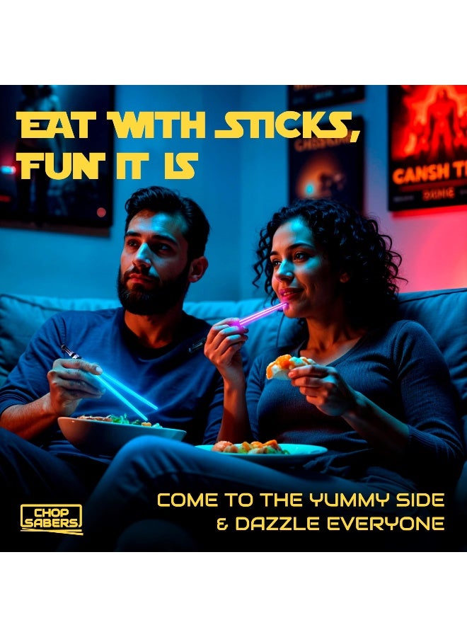 ChopSabers Lightsaber Chopsticks Star Wars Light Up - LED Glowing Light Saber Chop Sticks - Reusable Sushi Lightup Sabers Chopstick Set Of 4 Pairs - Blue & Red & Green & Purple - Image 2